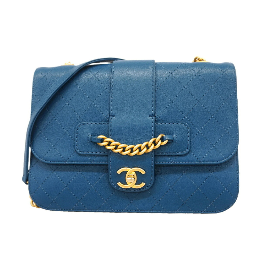 Chanel Matelassé Chain Shoulder Bag, Leather, Blue, Women's